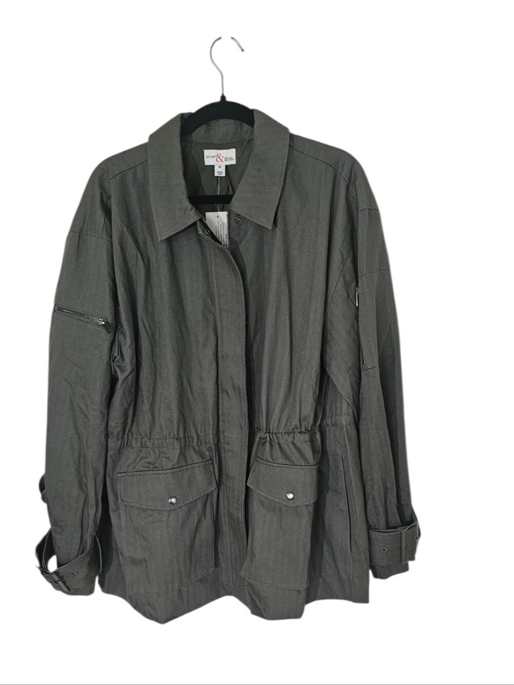 NWT On 34th & Molly Rogers Olive Utility Cargo Field jacket with Graphic Lining